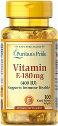 Витамин Е-180 мг (400 МЕ), Puritan's Pride, 100 капсул