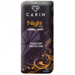 Podpaski higieniczne NIGHT WINGS LONG & SOFT, CARIN 10 sztuk