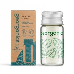 Nić dentystyczna JEDWABNA z dodatkiem ANGIELSKIEJ MIĘTY PIEPRZOWEJ, naturalna, bez plastiku, Georganics, 30m
