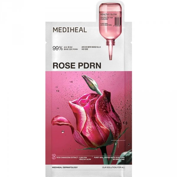 Zwężająca Pory Maska w Płachcie z Ekstraktem z Róży Damasceńskiej Mediheal Rose Por Essential Mask Healthly Glow, 24ml