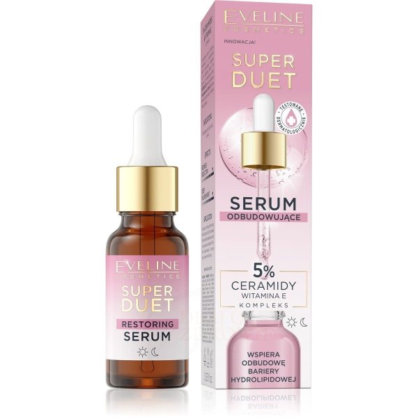 Serum do twarzy odbudowujące 5% Ceramidy, Witamina E, Eveline Super Duet, 18ml
