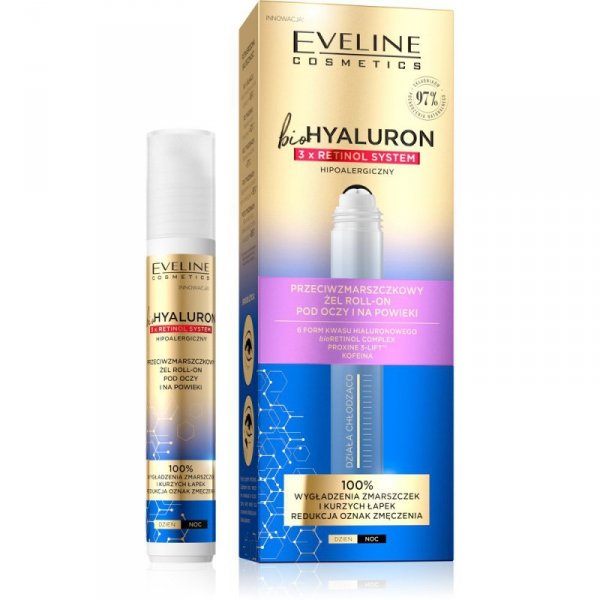 EVELINE bioHYALURON 3xRetinol System Przeciwzmarszczkowy Żel roll-on pod oczy i na powieki 15 ml