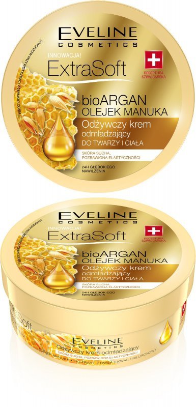 EVELINE Extra Soft  bio Argan i Olejek Manuka Odżywczy krem odmładzający do twarzy i ciała  175 ml