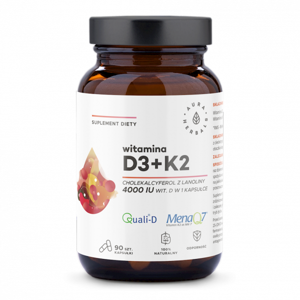 Witamina D3 4000 IU + K2, Aura Herbals, 90 kapsułek
