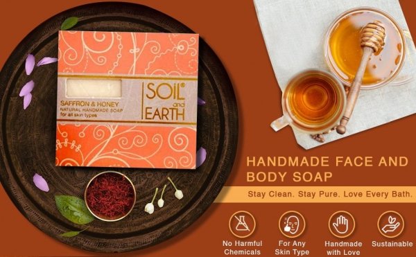 Saffron &amp; Honey Natural Soap, Soil &amp; Earth, 100g