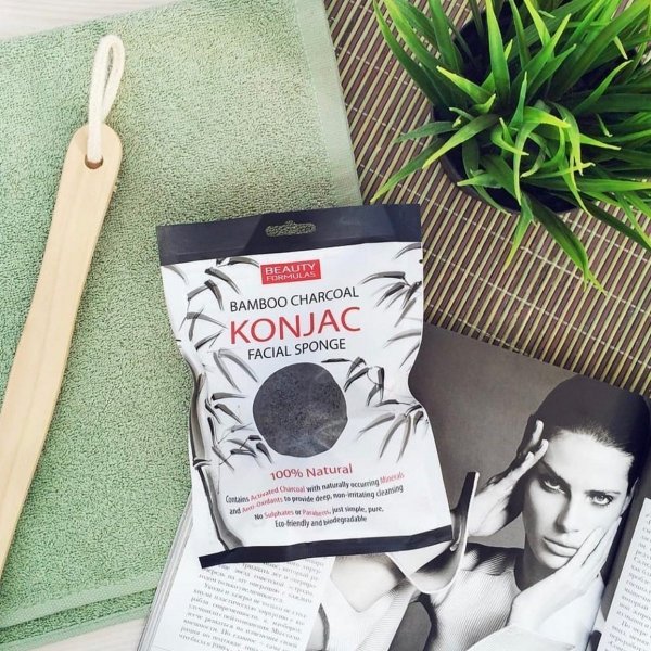 KONJAC Sponge for Washing Face with Active Charcoal, Beauty Formulas