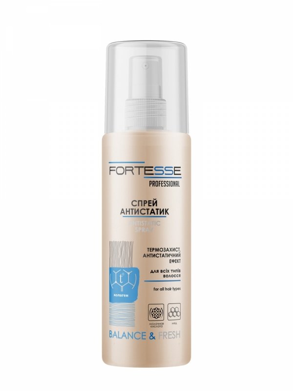Równoważący spray do włosów termoochronny z efektem antystatycznym, Fortesse Pro Balance &amp; Fresh, 150ml