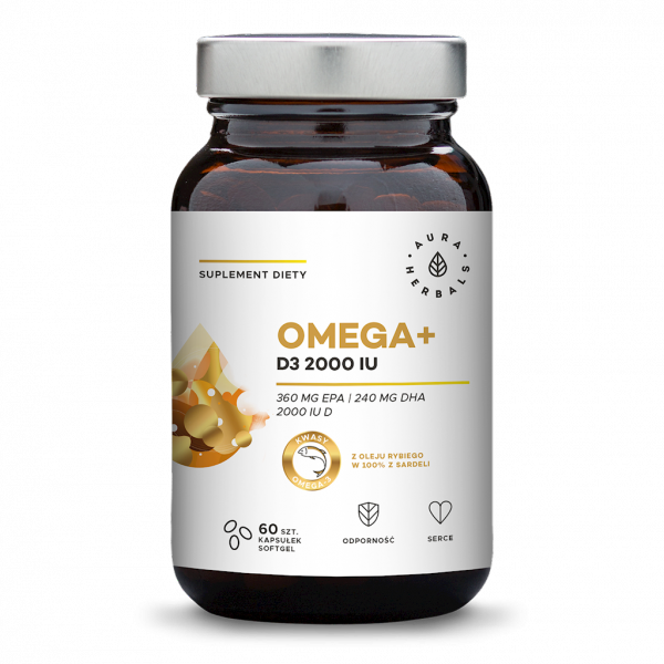 Omega+ Witamina D3 2000 IU, Aura Herbals, 60 kapsułek