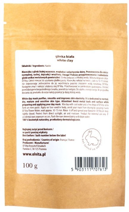 Biała Glinka, 100% Naturalna, Olvita, 100g