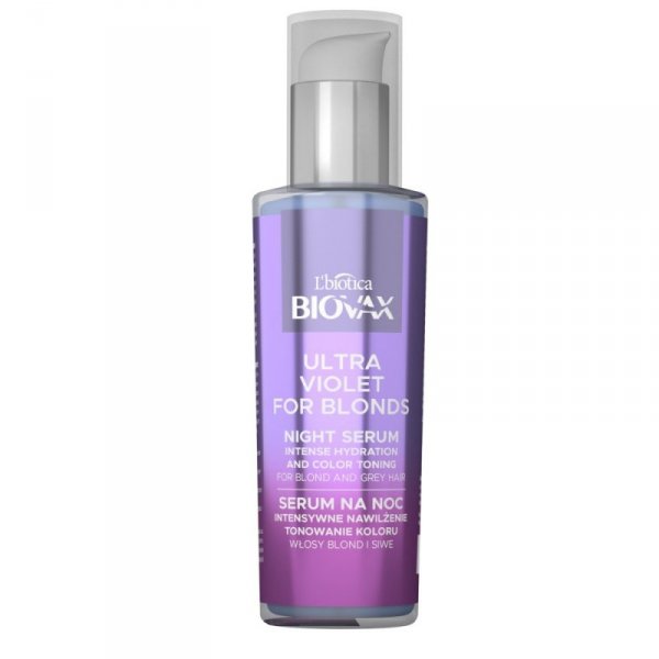 L`BIOTICA Biovax Ultra Violet for Blonds Serum na noc Intensywne Nawilżenie i Tonowanie Koloru do włosów blond i siwych 100ml