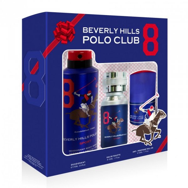 BEVERLY HILLS Polo Club Sport Nr.8 Gift Set Zestaw upominkowy Woda toaletowa 50 ml+  Deodorant 175ml + 50 ml + Antyperspirant w 