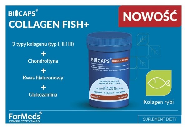 BICAPS COLLAGEN FISH+, Kolagen rybi + Chondroityna + Glukozamina + Kwas Hialuronowy, Formeds, 60 kapsułek