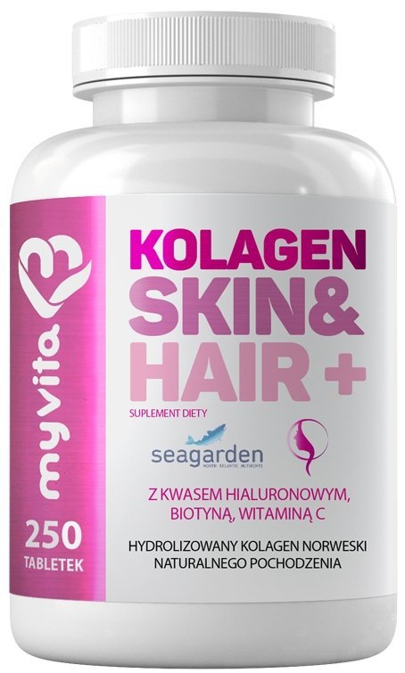 Kolagen Skin&amp;Hair Complex, Włosy Skóra Paznokcie, Myvita, 250 tabletek