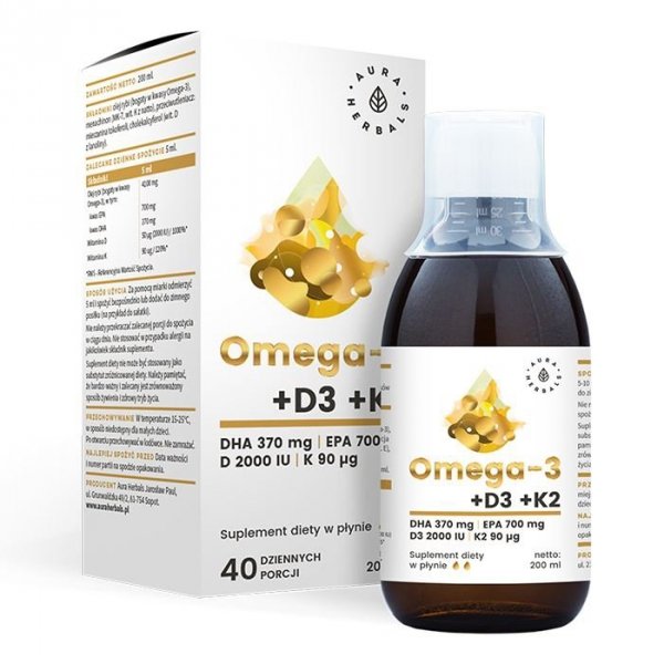 Omega-3 (370 DHA) + D3 (2000IU) + K2MK7, Aura Herbals