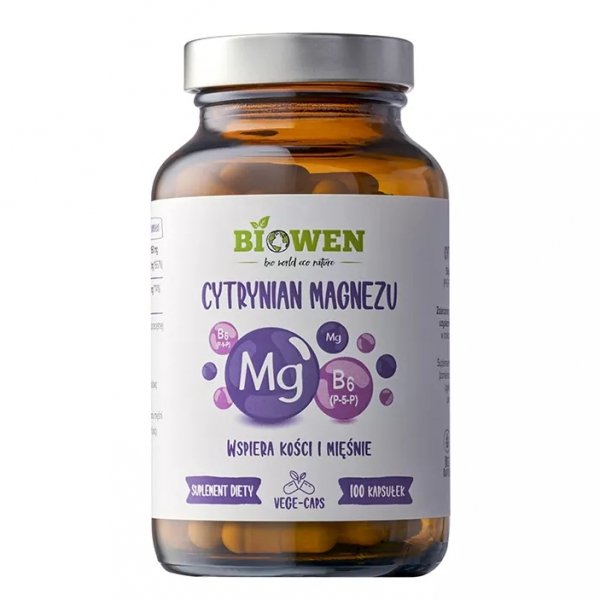 Cytrynian magnezu 825 mg z witaminą B6 (P-5-P) - Biowen, 100 kapsułek