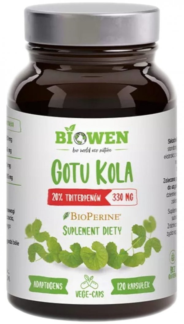 Gotu Kola (Wąkrotka Azjatycka) 330 mg - 20% triterpenów, Biowen, 120 kapsułek