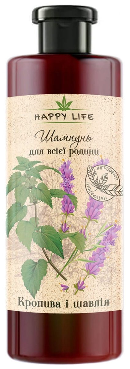 Szampon z Ekstraktem z Pokrzywy i Szałwii, Happy Life, 1000 ml