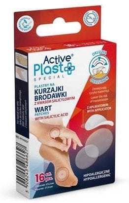 Plastry na kurzajki brodawki z kwasem salicylowym, ACTIVE PLAST, 16 szt.