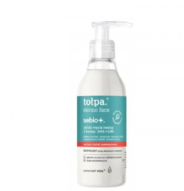 TOŁPA Dermo Face Sebio+. Żel do mycia twarzy - 2 kwasy AHA+LHA 195ml