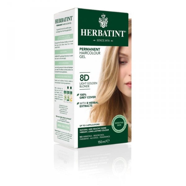 Farba do włosów Herbatint, JASNY ZŁOTY BLOND, seria złota, 8D