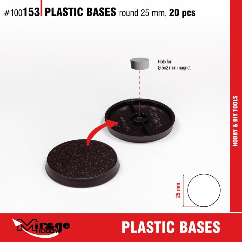 MIRAGE 100153 PLASTIC BASES - ROUND 25mm (SET 20pcs) (podstawki) 