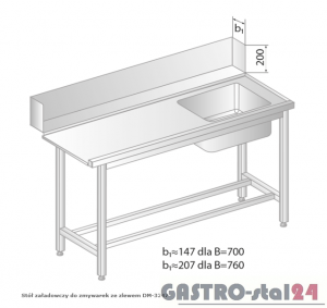 Stół załadowczy do zmywarek ze zlewem DM 3247 szerokość: 700 mm (1000x700x850)
