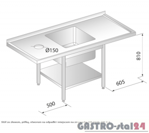 Stół ze zlewem, półką, otworem na odpadki i miejscem na zmywarkę DM 3229 szerokość: 600 mm  (1700x600x850)