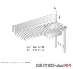Stół załadowczy rolkowy ze zlewem DM 3275 szerokość: 700 mm (1000x700x850)