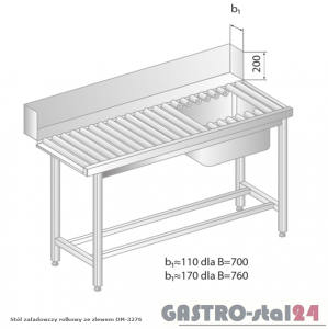 Stół załadowczy rolkowy ze zlewem DM 3276 szerokość: 760 mm (1200x760x850)