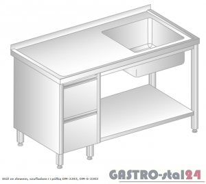 Stół ze zlewem, szufladami i półką DM 3203 szerokość: 700 mm  (1000x700x850)