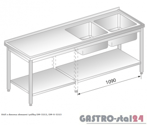 Stół z dwoma zlewami i półką DM 3213 szerokość: 600 mm  (1400x600x850)
