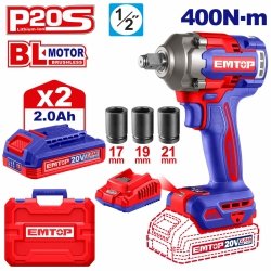Zakrętarka akumulatorowa 285Nm EMTOP ECIRL2028E 20V 2x2.0Ah P20S