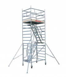 Rusztowanie  TOP SYSTEM ZE SCHODAMI  6,40m wieża jezdna o wymiarach  135 x 180 cm   Faraone  G1-54