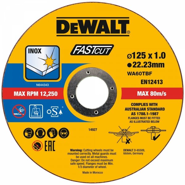 Tarcza DeWALT DT43972 125x1 x22,23mm do cięcia stali nierdzewnej Inox 