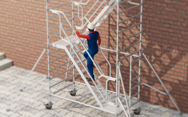 Rusztowanie  TOP SYSTEM ZE SCHODAMI  12,40m wieża jezdna o wymiarach  135 x 180 cm   Faraone  G1-114