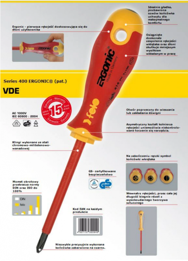 Zestaw 6 wkrętaków izolowanych FELO Ergonic VDE 41396198 1000 V