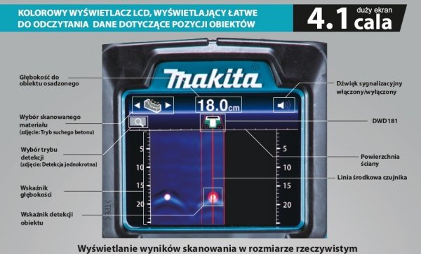 Akumulatorowy detektor metalu Makita DWD181ZJ 14,4V / 18V