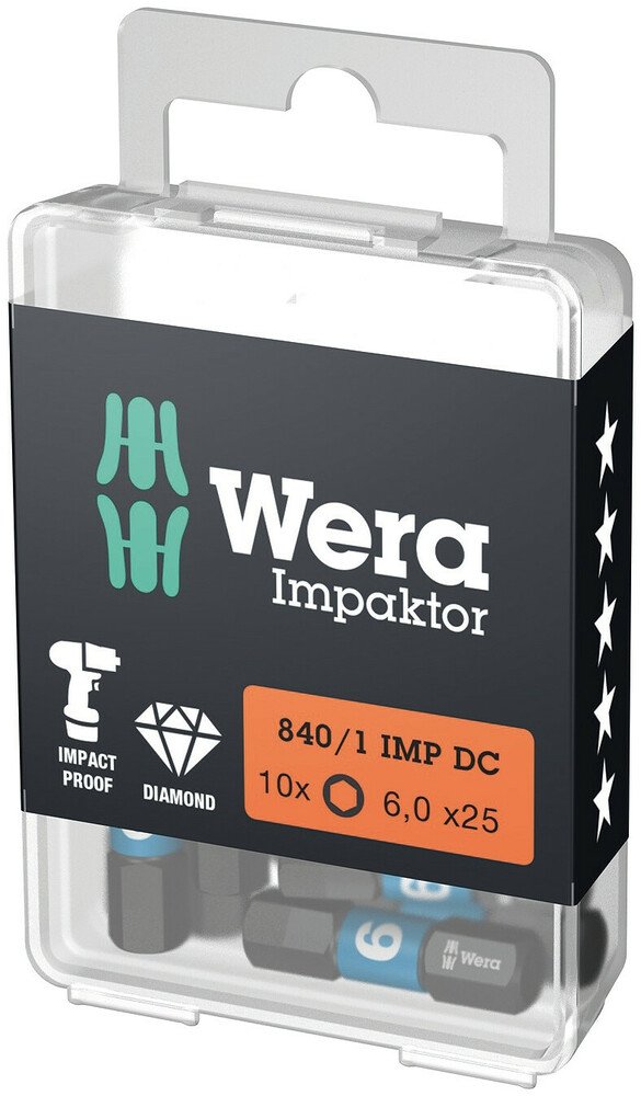 Bity Impaktor 840/1 IMP DC Hex-Plus DIY, 4 x 25 mm, 10 części WERA | 05057604001