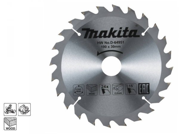 Tarcza tnąca Makita do drewna 190x30 mm 24Z D-64951