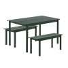 Muuto LINEAR Zestaw Mebli Ogrodowych - Stół 140 cm + 2 Ławki - Ciemnozielony