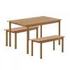 Muuto LINEAR Zestaw Mebli Ogrodowych - Stół 140 cm + 2 Ławki - Pomarańczowy