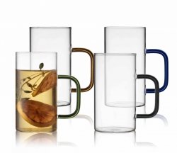 Lyngby Glass TORINO Szklanki do Kawy, Herbaty / Gorących Napojów 350 ml Kolorowe Uchwyty