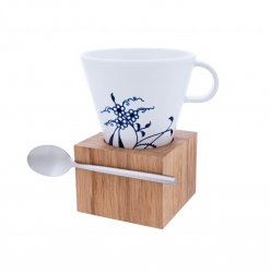 Clap Design CUBE Filiżanka / Zestaw do Kawy Lungo 145 ml Biały z Niebieskim Zdobieniem
