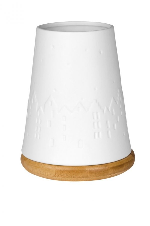 Rader POETRY Lampion Porcelanowy 16,5 cm na Drewnianej Podstawie / Biały