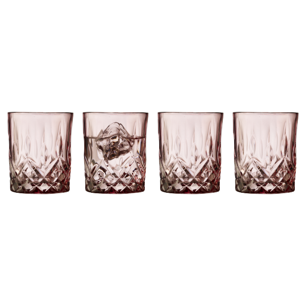 Lyngby Glass SORRENTO Kolorowe Szklanki do Drinków, Whisky 320 ml 4 Szt. / Różowe