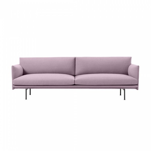 Muuto OUTLINE Sofa 3-Osobowa - Różowa - Tkanina Fiord 551 / Czarne Nogi