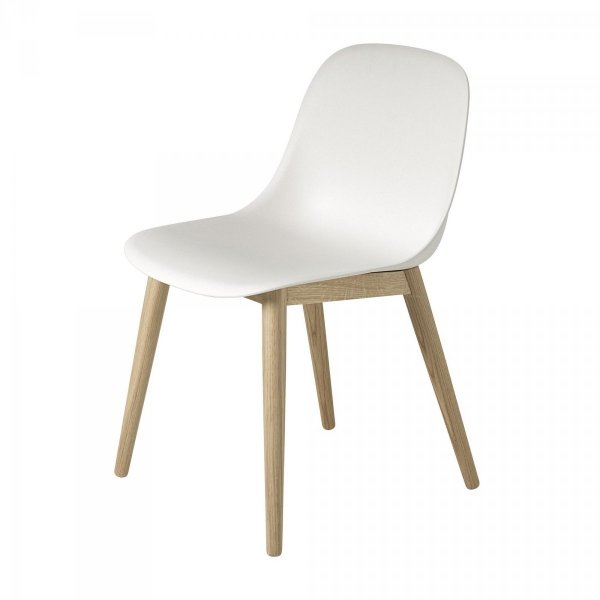 Muuto FIBER SIDE Krzesło z Drewnianą Ramą - Białe