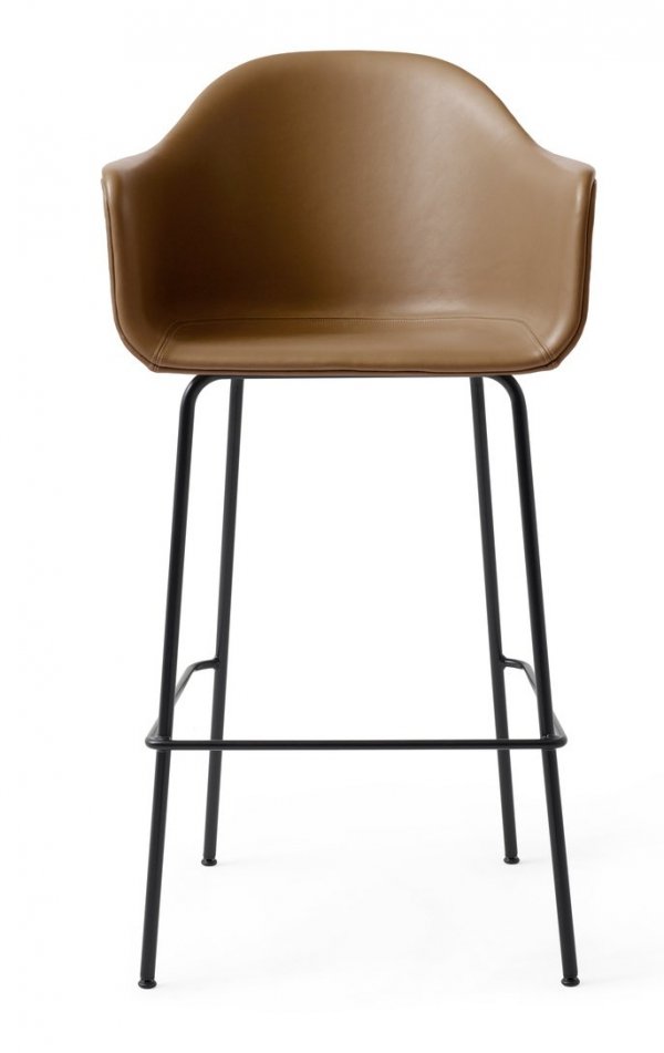 Menu HARBOUR Krzesło Barowe 112 cm Hoker Czarny - Siedzisko Skóra Naturalna Brązowa