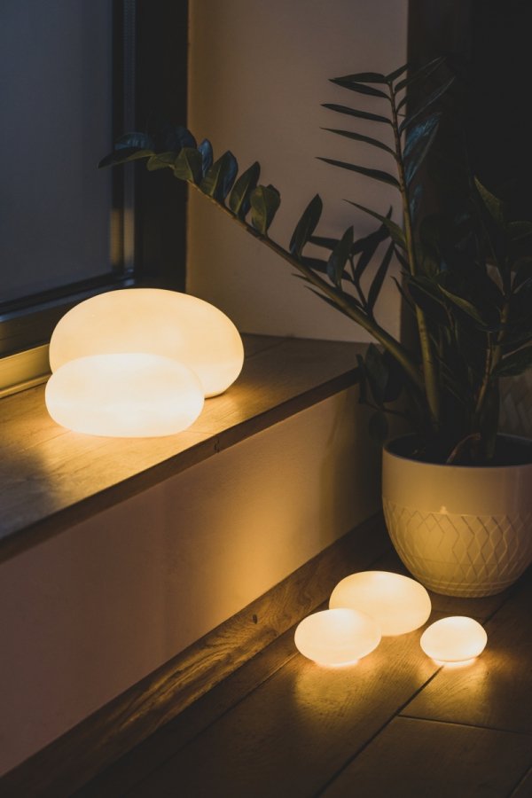 Rader STONE Lampka Świecący Kamień - Lampka LED z Porcelany - L / Biały