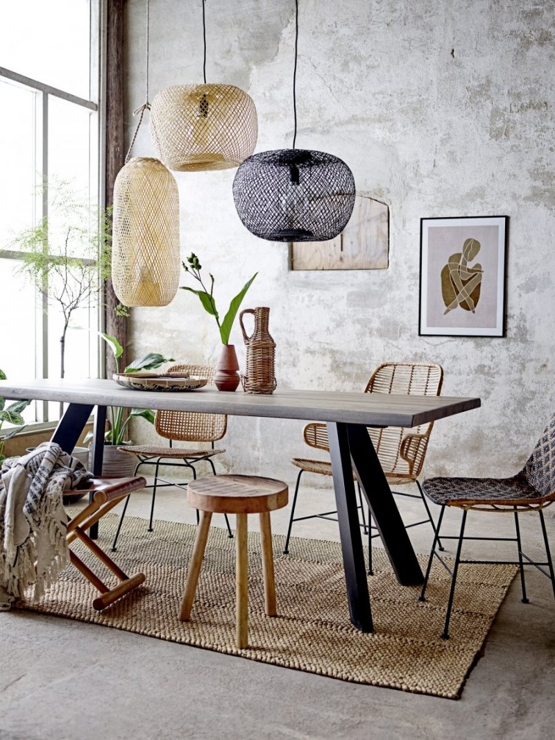 Bloomingville RODI Lampa Wisząca 42 cm Bambusowa / Czarna